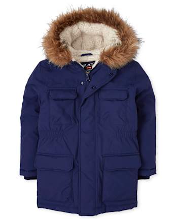 Boys Long Sleeve Sherpa Lined Hooded Parka Jacket BLUE The Children s Place