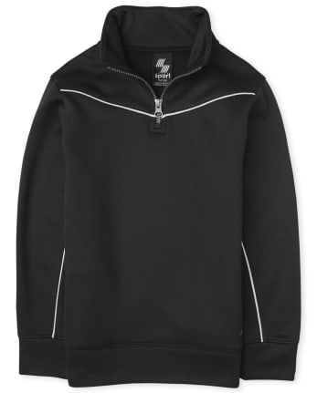 Boys Active Mesh Striped Half Zip Mock Neck Pullover