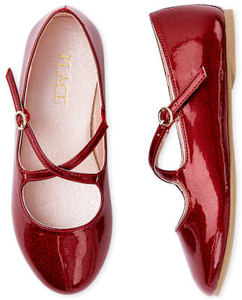 Girls Glitter Cross Strap Ballet Flats