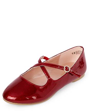 Girls Glitter Cross Strap Ballet Flats