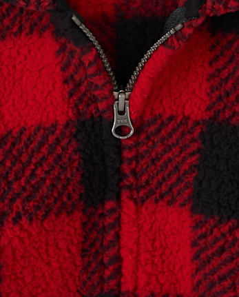 Toddler Boys Buffalo Plaid Sherpa Cozy Zip Up Hoodie