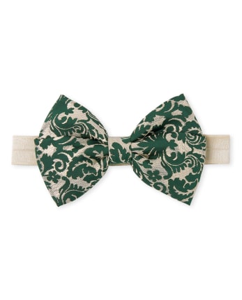 Baby Girls Metallic Jacquard Bow Headwrap - PARK BENCH GREEN | The