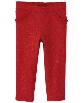 Baby And Toddler Girls Glitter Ruffle French Terry Jeggings