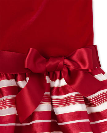 Girls Velour Candy Cane Striped Knit To Woven Dress