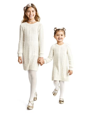 Girls Cable Knit Sweater Dress
