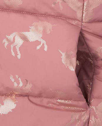 Girls Foil Unicorn Puffer Jacket