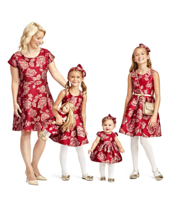 Girls Mommy And Me Metallic Rose Jacquard Matching Dress