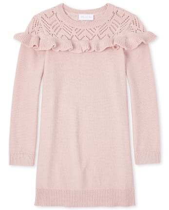 Girls Long Sleeve Ruffle Sweater Dress | The Children's Place - PINK TINGE