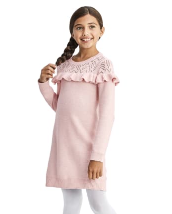 Vestido de suéter con volantes para niñas