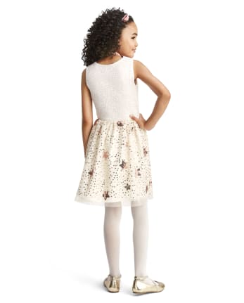 Girls Sequin Star Knit To Woven Dress
