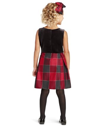 Vestido de punto a tejido a juego con cuadros de búfalo de terciopelo para niñas pequeñas Mami y yo