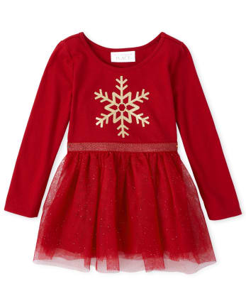 Toddler Girls Glitter Snowflake Knit To Woven Tutu Dress