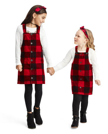 Toddler Girls Buffalo Plaid Corduroy Skirtall Outfit Set