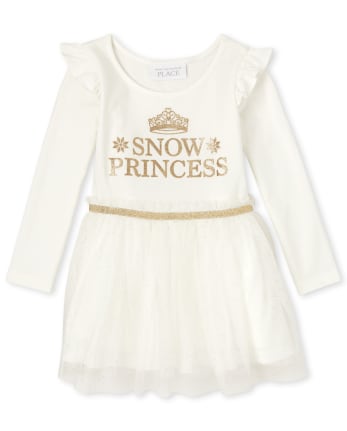 Toddler Girls Long Sleeve Glitter 'Snow Princess' Knit To
