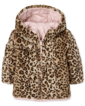 Faux Fur Hooded Reversible Jacket, Toddler Faux Fur Coat With Hood