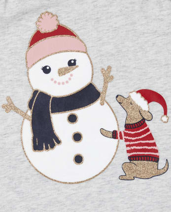 Toddler Girls Snowman And Dog Outfit Set