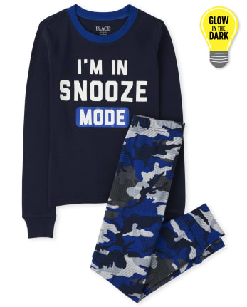 Pijama de algodón de ajuste ceñido de manga larga niños que brilla en la oscuridad "I'm In Snooze Mode" | The Children's Place - TIDAL