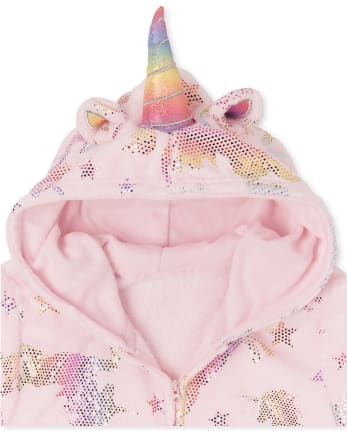 Pijama de una pieza con capucha y forro polar con estampado de unicornio y manga para niñas | The Children's - CAMEO