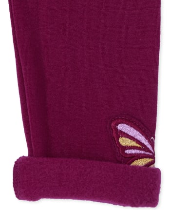 Leggings con forro polar de mariposa para niñas pequeñas