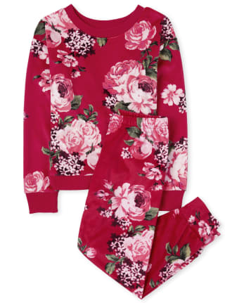 Pijama a juego de terciopelo floral para mamá y yo para niñas