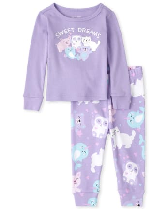 Pijamas de algodón con animales de 'Sweet Dreams' de manga larga que brillan en la oscuridad para bebés niñas pequeñas | The Place - VIOLET