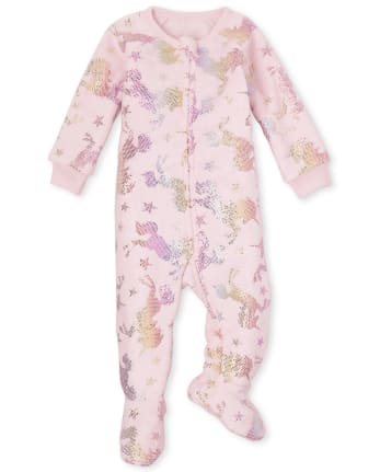 Baby And Toddler Girls Foil Unicorn Fleece One Piece Pajamas
