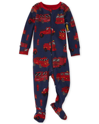 Pijama de una pieza de algodón con ajuste ceñido para bebés y niños pequeños Camión de bomberos