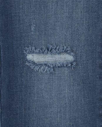 Jeans rectos de mezclilla desgastada con puños deshilachados para niñas