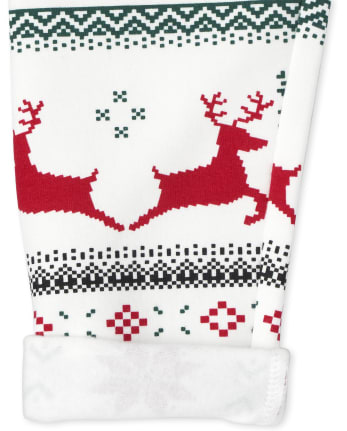 Just Cozy Fleece Lined Fair Isle Reindeer Holiday Legging One Size New