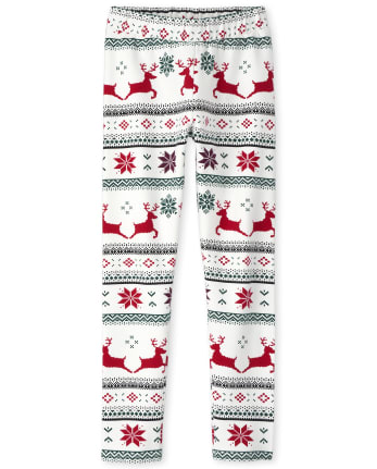 Girls Christmas Fairisle Fleece Lined Knit Cozy Leggings