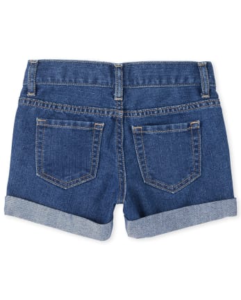 Shorts cortos de mezclilla con puños enrollados para niñas