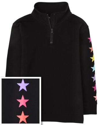 Girls Rainbow Star Half Zip Mock Neck Pullover