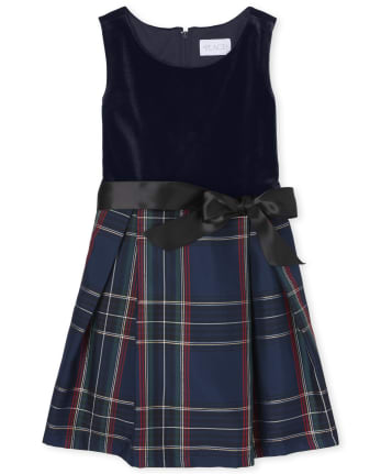 Girls Matching Family Velour Plaid Knit To Woven Dress - TIDAL