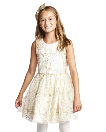 Girls Glitter Fit And Flare Dress