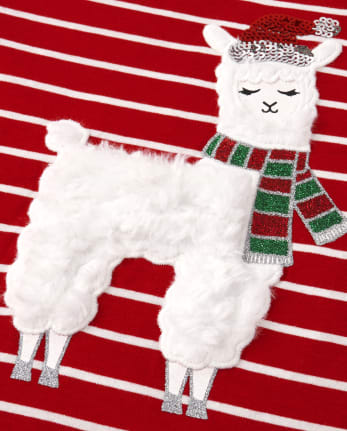 Girls Faux Fur Christmas Llama Striped Top