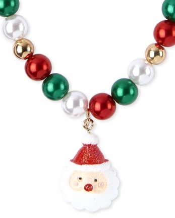 Girls Santa Beaded Necklace And Bracelet Set