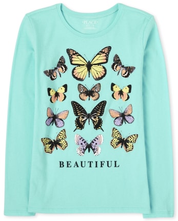 Camiseta con gráfico de mariposa para niñas