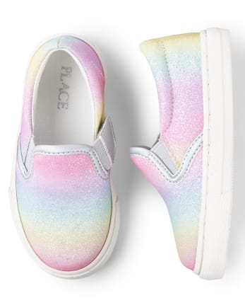 Toddler Girls Glitter Rainbow Ombre Slip On Sneakers | The Children's ...