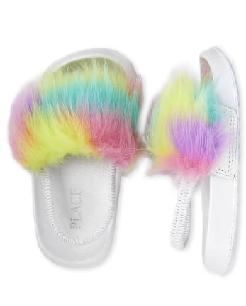 Girls Rainbow Faux Fur Slides  The Children's Place - MULTI CLR