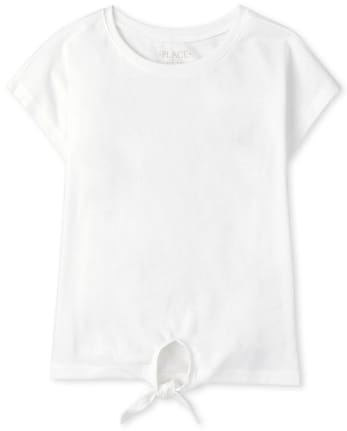 Camiseta básica a capas con lazo en la parte delantera para niñas