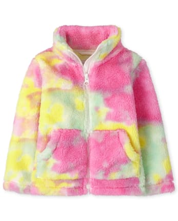 Baby And Toddler Girls Long Sleeve Tie Dye Sherpa Zip Up ...