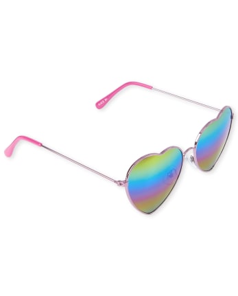 Girls Rainbow Heart Aviator Sunglasses