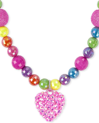 Girls Rainbow Heart Beaded Necklace And Bracelet Set