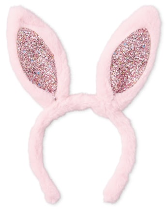 Girls Glitter Faux Fur Bunny Ears Headband
