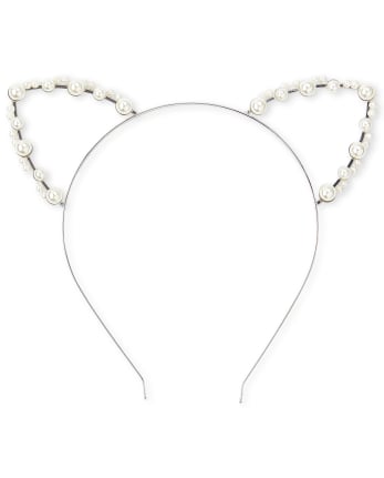 Girls Faux Pearl Cat Ears Metal Headband