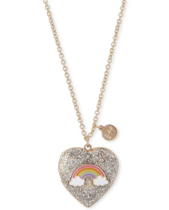 Paquete de 2 collares con medallón de corazón arcoíris para niñas