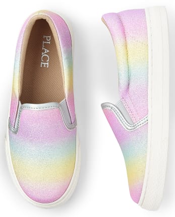 Girls Glitter Rainbow Ombre Slip On Sneakers