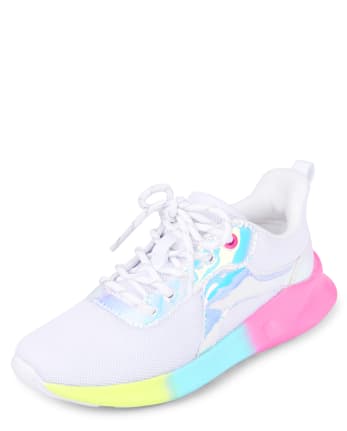 Girls Rainbow Holographic Running Sneakers