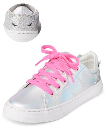 Girls Holographic Cat Low Top Sneakers