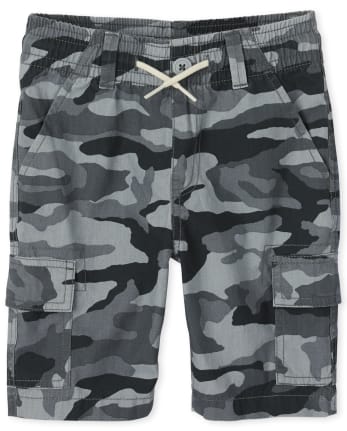 Boys Camo Woven Pull On Cargo Shorts | The Children's Place - FIN GRAY